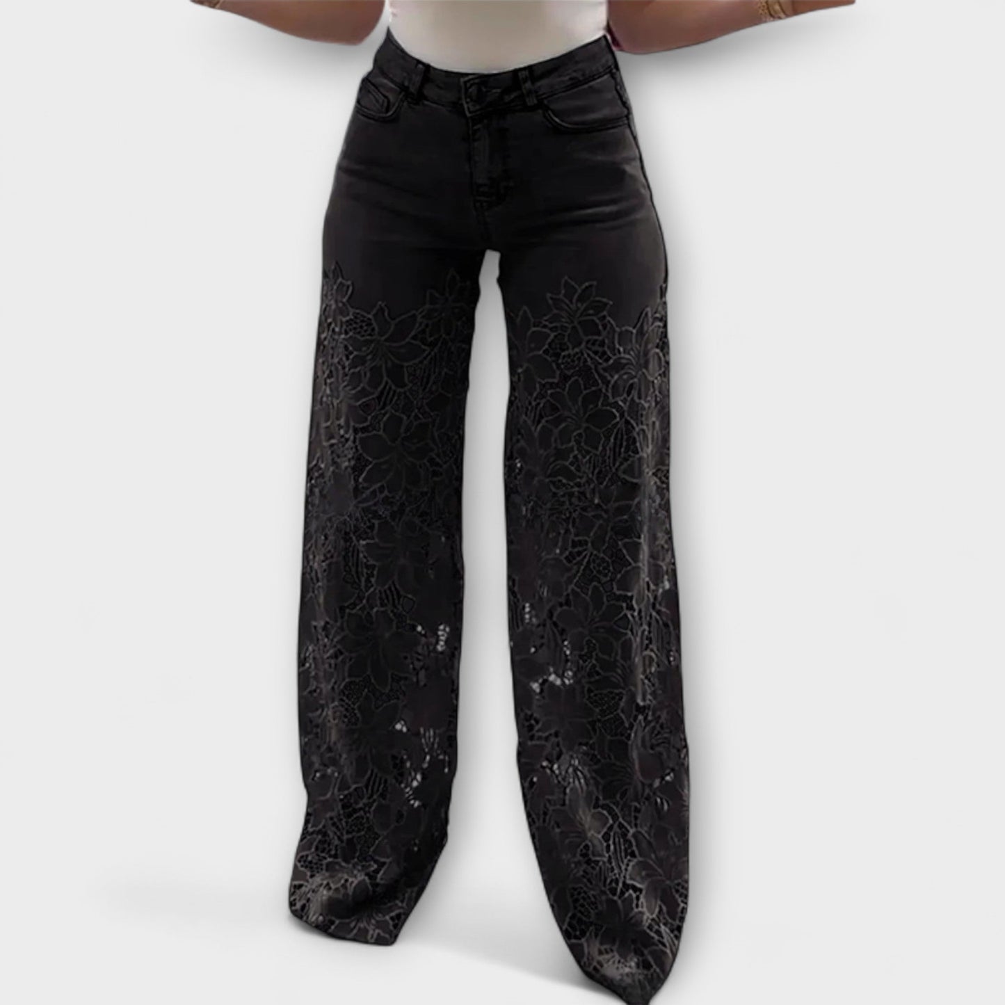 Trendy Spitzen-Patchwork-Jeans