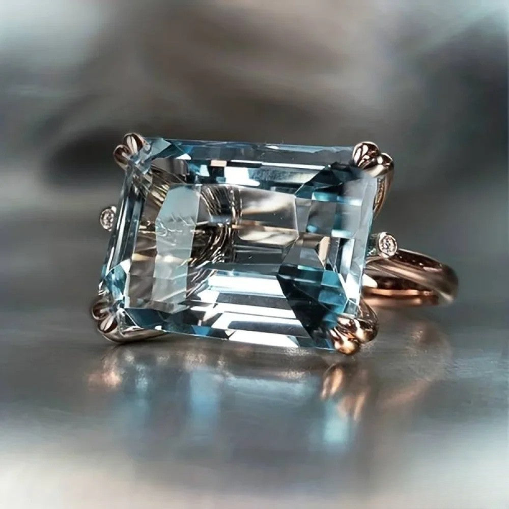 Klassieke Vintage Blauwe Zirkonia Ring