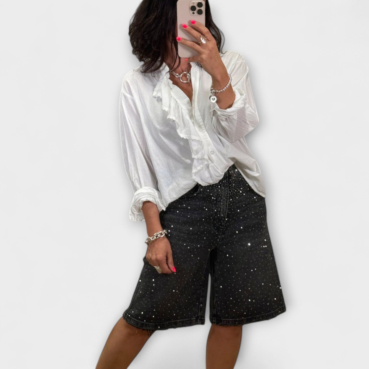 Amaris - Bermudashorts met Strassversieringen