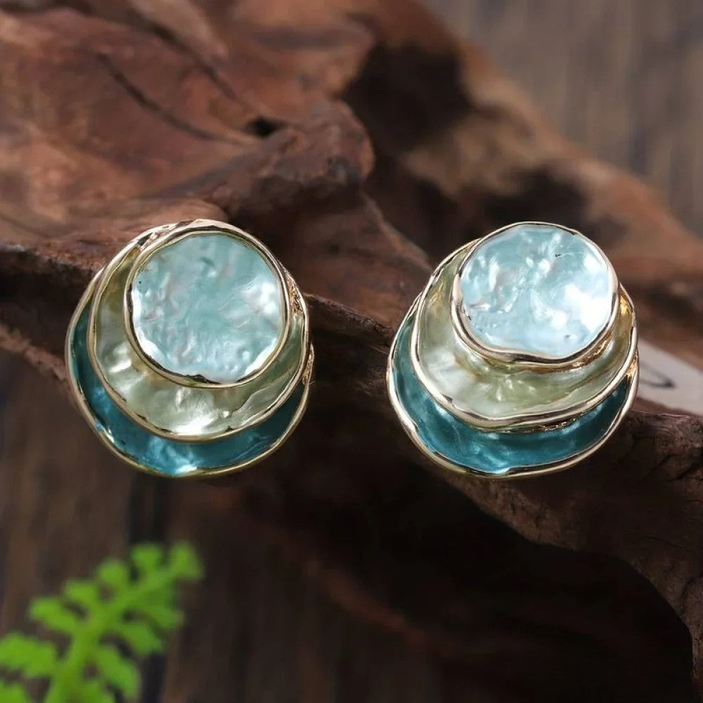 Vintage handgeschilderde meerlagige ronde oorbellen