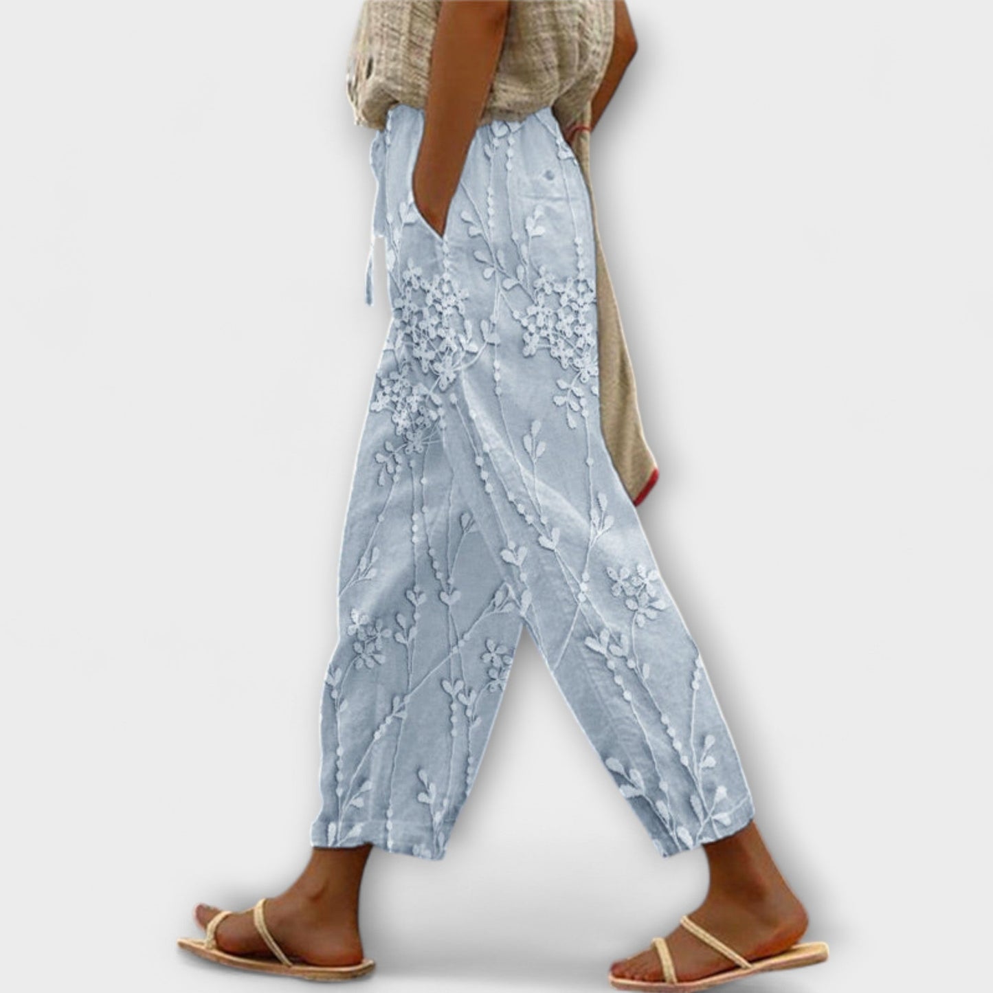 Zoey - Bedrukte broek met wijnbladpatroon