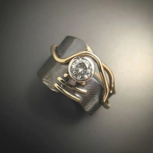 Retro Donker Zilver Zirkonia Ring