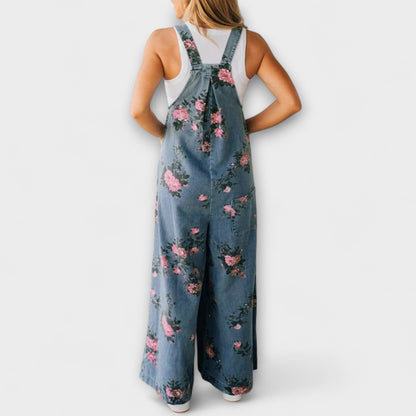 Bethany - Bloemenpatroon Wijde Denim Dungaree