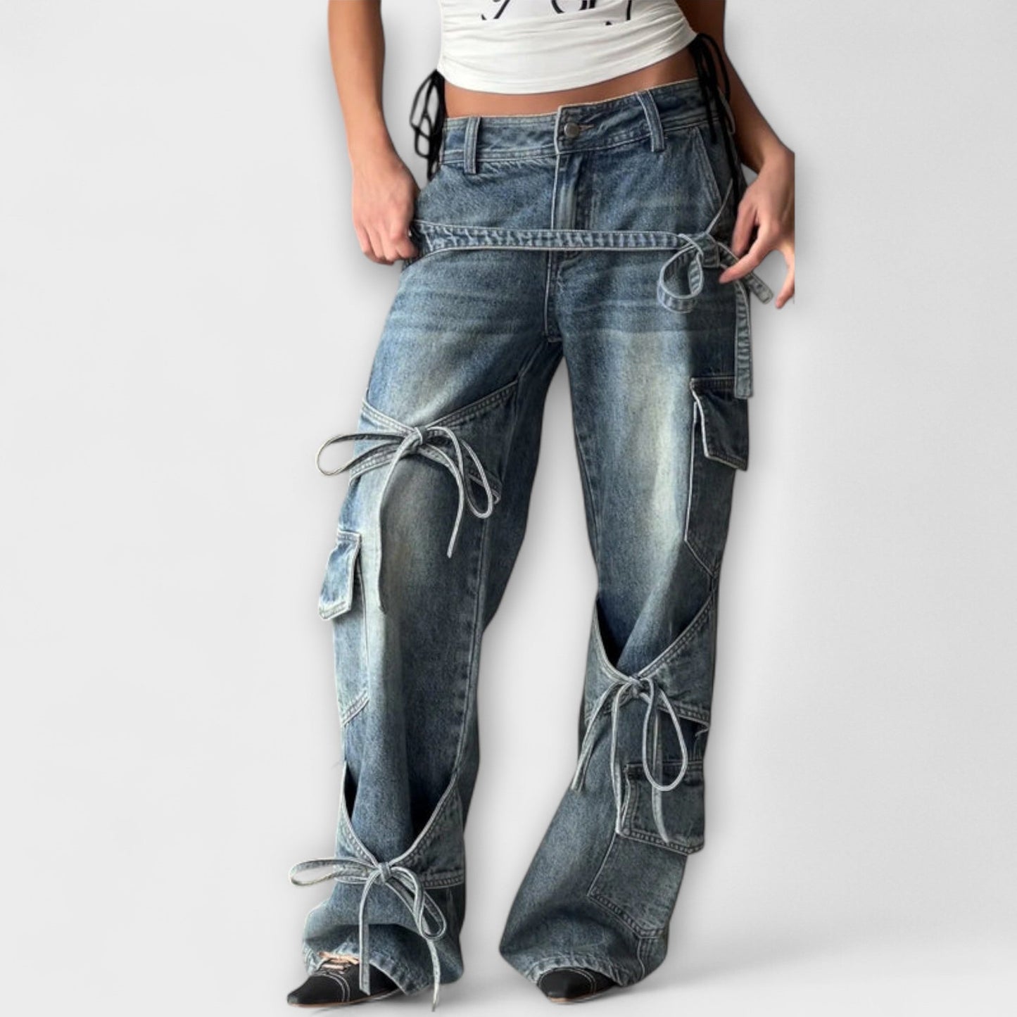 Paloma - Utility Denim Jeans met Knoopdetail