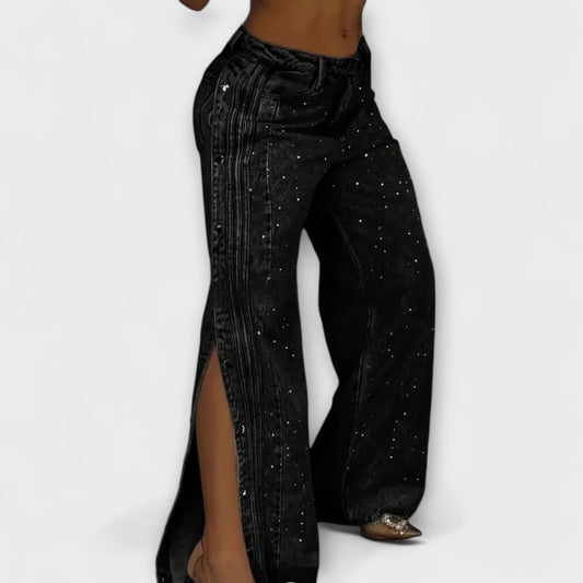 Nola - High-Waisted Jeans met Strass en zijknopen