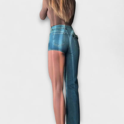 Astra - Trendy asymmetrische denim shorts met één schouderband