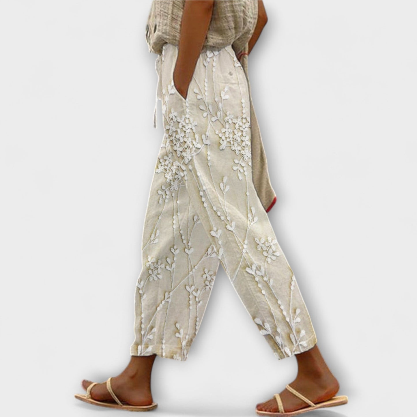 Zoey - Bedrukte broek met wijnbladpatroon